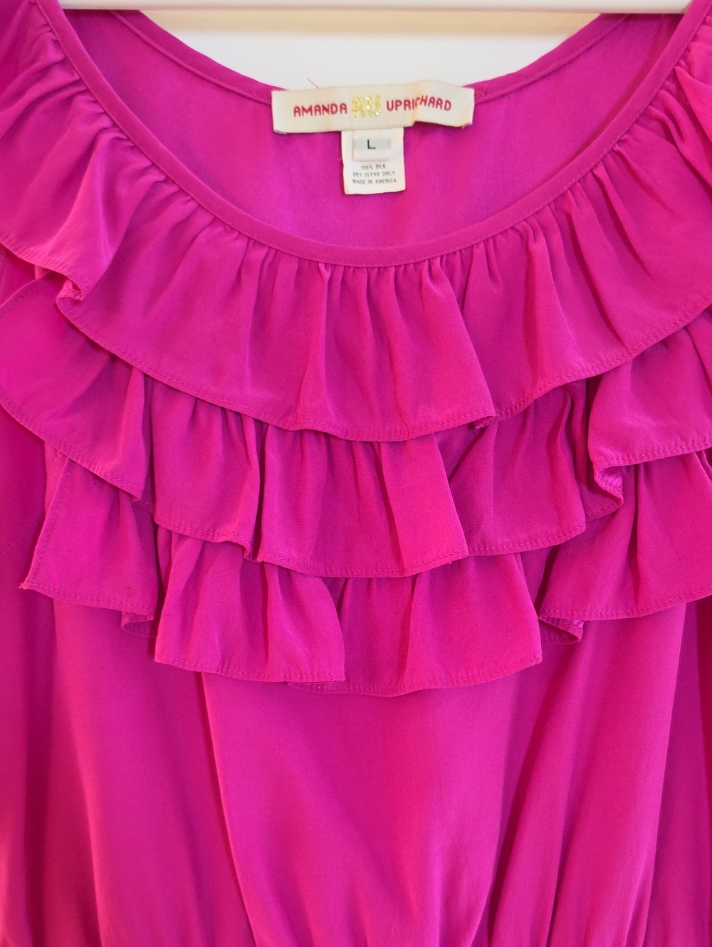 Amanda Uprichard 100% Silk Pink Ruffle Neck Sleeveless Mini Dress Size Large